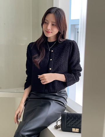 Demit Dumble Fluffy Crop Cardigan Jacket